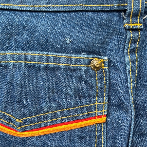 RARE Vintage 70s Plush Bottoms Bell Bottoms Wide Leg Denim Jeans, sz 5 - Picture 8 of 9